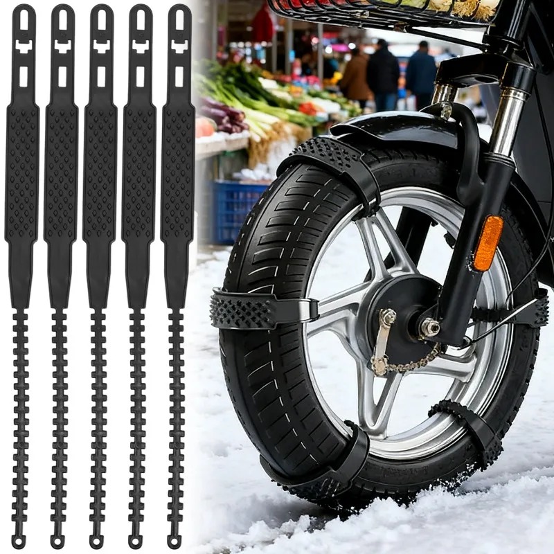 Scooter Tire - โซ่คล้องล้อรถจักรยานยนต์แบบสากล ป้องกันการลื่นไถลบนหิมะและน้ำแข็ง สำหรับล้อสกู๊ตเตอร์ไฟฟ้า มอเตอร์ไซค์ ติดตั้งง่าย โซ่คล้องล้อสำหรับฤดูหนาว